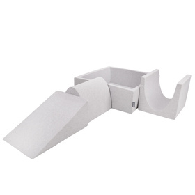 KiddyMoon Aire De Jeux en Mousse avec Carré Piscine À Balles pour Enfants, gris clair: gris/blanc/turquoise, Piscine (300 Balles) + Version 2