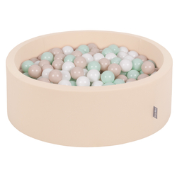 KiddyMoon Piscine à Balles ∅ 7Cm pour Bébé Rond Fabriqué En UE, beige: beige pastel/blanc/menthe, 90x30cm/200 balles