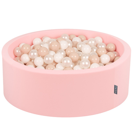 KiddyMoon Piscine à Balles ∅ 7Cm pour Bébé Rond Fabriqué En UE, rose:beige pastel/blanc/perle, 90x30cm/200 balles