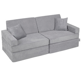 KiddyMoon Canapés Pliant pour Enfants Canapé-Lit Convertible Bébés-Canapé Lit Coucher Salle de Jeux Pliable Matelas au Sol Mini-Canapé Chaise-Lit, gris foncé, Canapés avec 2 Oreillers