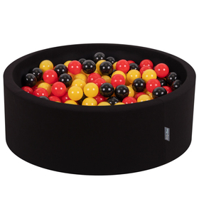 KiddyMoon Piscine à Balles ∅ 7Cm pour Bébé Rond Fabriqué En UE, Allemagne: noir/rouge/jaune, 90x30cm/200 balles
