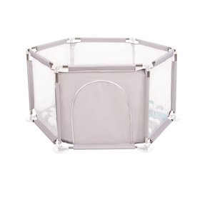 parc bébé hexagonal pliable avec balles plastiques, Gris:gris/blanc/turquoise, 200 balles