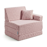 KiddyMoon Fauteuil avec Oreiller Enfant Et Housse Teddy, Fauteuil pour Enfants d'enfants Matelas Pliable Matelas, rose, Fauteuil avec Oreiller
