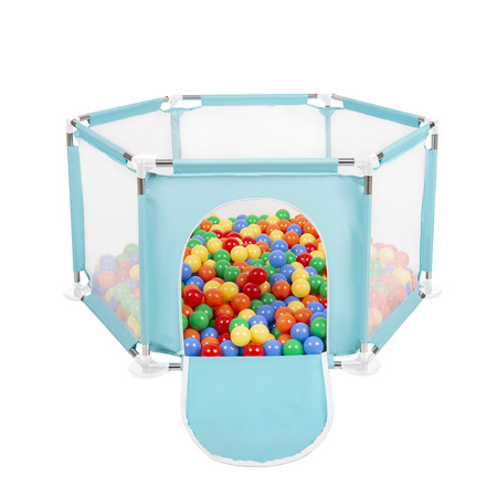 parc bébé hexagonal pliable avec balles plastiques, Mentha:jaune/vert/bleu/rouge/orange, 900 balles