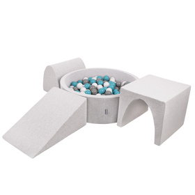 KiddyMoon Aire De Jeux en Mousse avec Rond Piscine à Balles pour Enfants, gris clair: gris/blanc/turquoise, Piscine (300 Balles) + Version 2