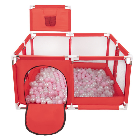 parc bébé avec balles plastiques aire de jeu pliable basket, Rouge: rose poudré/perle/transparent, 100 balles