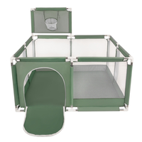 parc bébé avec balles plastiques aire de jeu pliable basket, vert : beige pastel/blanc/menthe, 100 balles