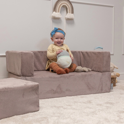 KiddyMoon Canapé en Mousse pour Enfants avec Balles Pour chambre d'enfant Léger Modulable Confortable Housse Amovible Parfait pour Jouer Lire et Se Détendre, beige foncé, Canapé