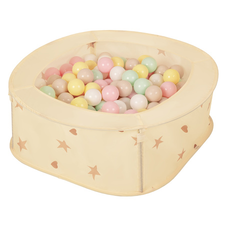 NK-200X piscine aire de jeux pliable avec balles, beige clair: beige pastel/jaune pastel/blanc/menthe/rose poudré, 100 Balles
