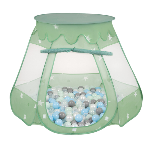 Tente Château Pour Enfants Tente de Jeu Avec Balles Colorées Jouet Cabane Pop-up Château Facile À Monter Maison de Jeu Pour Intérieur et Extérieur, menthe:perle/gris/transparent/babyblue/menthe, 105x90cm/300 balles