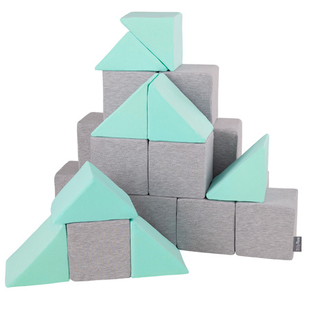 KiddyMoon blocs mous pour bébé cubes de construction en mousse, mix: gris clair/menthe, 24 Pieces