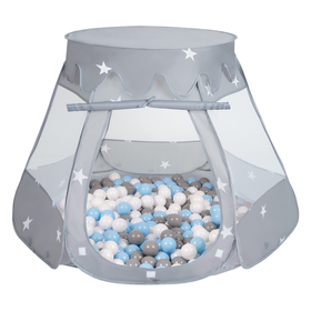 Tente Château Pour Enfants Tente de Jeu Avec Balles Colorées Jouet Cabane Pop-up Château Facile À Monter Maison de Jeu Pour Intérieur et Extérieur, gris:gris/blanco/babyblue, 105x90cm/200 balles