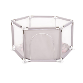 parc bébé hexagonal pliable avec balles plastiques, Gris:perle/gris/transparent/rose poudré, 100 balles