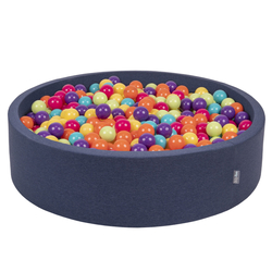 KiddyMoon Piscine À Balles Grande Rond pour Bébé, Fabriqué en UE, bleu foncé:vert cl/jaune/turq/orange/r.foncé/violet, 120x30cm/200 balles