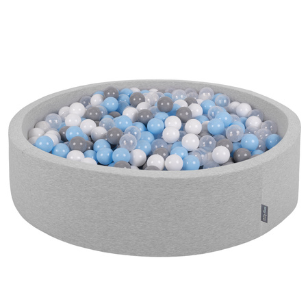 KiddyMoon Piscine À Balles Grande Rond pour Bébé, Fabriqué en UE, gris clair: gris/blanc/transparent/babyblue, 120x30cm/1000 balles