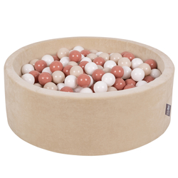 KiddyMoon Velours Piscine à Balles ∅7Cm pour Bébé Rond Fabriqué en EU, beige sableux: beige pastel/saumon/blanc, 90x30cm/200 Balles