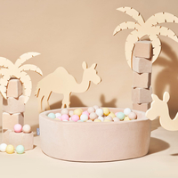 KiddyMoon piscine à balles ronde en mousse pour bébé et enfant, bassin sensoriel intérieur, housse lavable, inclus balles sécurisées, beige: beige pastel/jaune pastel/blanc/menthe/rose poudré, 90x30cm/300 balles