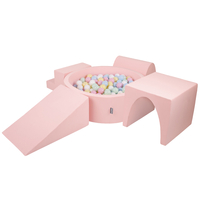 KiddyMoon Aire De Jeux en Mousse avec Rond Piscine à Balles pour Enfants, rose:bleu pastel/jaune pastel/blanc/menthe/rose poudré , Piscine (200 Balles) + Version 3