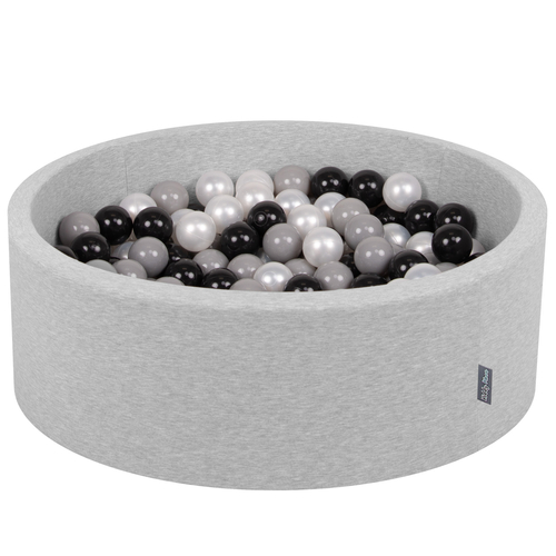 KiddyMoon Piscine à Balles ∅ 7Cm pour Bébé Rond Fabriqué En UE, gris clair:noir/gris/perle, 90x30cm/300 Balles