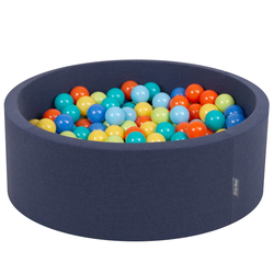 KiddyMoon Piscine à Balles ∅ 7Cm pour Bébé Rond Fabriqué En UE, bl.foncé:vert clair/orange/turq/bleu/babybl/jaune, 90x30cm/200 balles