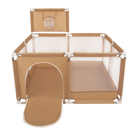 parc bébé avec balles plastiques aire de jeu pliable basket, beige : beige pastel/jaune pastel/blanc/menthe/rose poudré, 400 balles