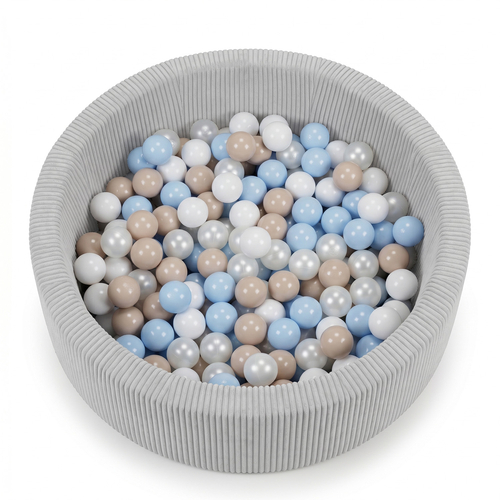 KiddyMoon Piscine Bébé 90 X 30 Cm Avec 200 Balles, Piscine À Balles Pour Bébé Et Enfant, Piscine Enfant En Mousse Douce, Housse Côtelée Lavable, Gris clair: Beige pastel/Bleu pastel/Blanc/Perle, 90x30cm/200 Balles