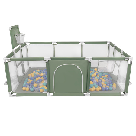 Parc Bébé avec Balles Plastiques Aire De Jeu Pliable Basket Football, vert : turquoise/bleu/jaune/transparent, 900 balles