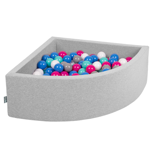 KiddyMoon Piscine à Balles ∅ 7Cm pour Bébé Quart Angulaire Fabriqué En UE, gris clair: blanc/gris/bleu/rose/turquoise clair, 90x30cm/200 Balles