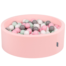 KiddyMoon Piscine à Balles ∅ 7Cm pour Bébé Rond Fabriqué En UE, rose:blanc/gris/menthe/rose poudre, 90x30cm/200 balles