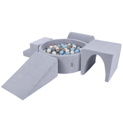 KiddyMoon Parcours Motricité En Mousse Avec Balles Enfants Favorise Créativité, Gris foncé : gris/blanc/babyblue, Piscine (200 Balles) + Version 3