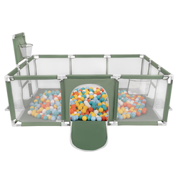 Parc Bébé avec Balles Plastiques Aire De Jeu Pliable Basket Football, vert : blanc/jaune/orange/babyblue/turquoise, 200 balles