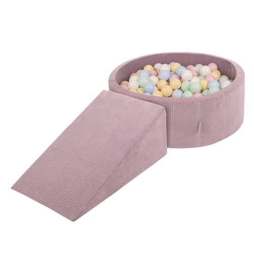 KiddyMoon Parcours Motricité En Mousse Avec Balles Enfants Favorise Créativité, Violet : bleu pastel/jaune pastel/blanc/menthe/rose poudré, Piscine (200 Balles) + Pente