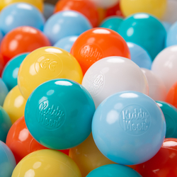 KiddyMoon Balles pour Piscine Colorées ∅6cm Plastique Enfant Bébé Fabriqué en EU, blanc/jaune/orange/baby blue/turquoise, 100 Balles/6cm