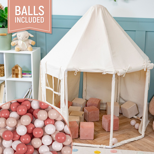 KiddyMoon Tente de Jeu Maison Pour Enfants En Forme De Pavillon De Jeu Pliable Tente Pop-Up Espace De Jeu Spacieux Et Confortable En Intérieur Et Extérieur, naturel: beige pastel/saumon/blanc, 700 Balles