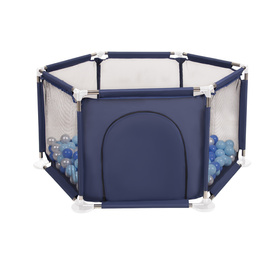 parc bébé hexagonal pliable avec balles plastiques, Bleu:babyblue/bleu/perle, 400 balles