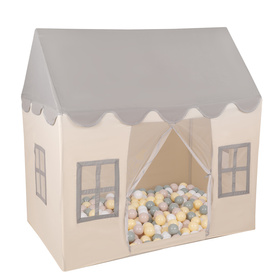 KiddyMoon Tente de Jeux Pour Enfants Maison En Forme De Pavillon Maison Pliable Cabane Enfant Espace Créatif Et Confortable Pour Jouer Intérieur Et Extérieur, blanc-gris: beige pastel/vert de gris/jaune pastel/blanc, 200 Balles