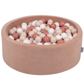KiddyMoon Velours Piscine à Balles ∅7Cm pour Bébé Rond Fabriqué en EU, rose des sables: beige pastel/saumon/blanc, 90x30cm/200 balles