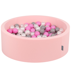 KiddyMoon Piscine à Balles ∅ 7Cm pour Bébé Rond Fabriqué En UE, rose: perle/gris/rose, 90x30cm/200 Balles