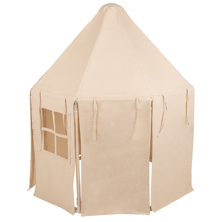 KiddyMoon Tente de Jeu Maison Pour Enfants En Forme De Pavillon De Jeu Pliable Tente Pop-Up Espace De Jeu Spacieux Et Confortable En Intérieur Et Extérieur, naturel: beige pastel/blanc/or, 200 Balles