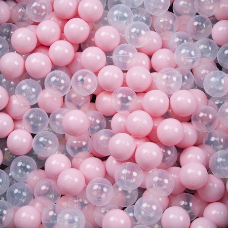 KiddyMoon Balles pour Piscine Colorées ∅6cm Plastique Enfant Bébé Fabriqué en EU, rose poudré/transparent, 100 Balles/6cm