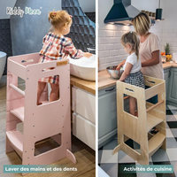KiddyMoon Tour D'Apprentissage/D'Observation Montessori pour Enfant en Bois 3 Hauteurs Réglables Pieds Anti-Bascule, Blanc, 91,5x39,3x49,4