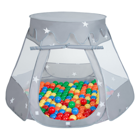 Tente Château Pour Enfants Tente de Jeu Avec Balles Colorées Jouet Cabane Pop-up Château Facile À Monter Maison de Jeu Pour Intérieur et Extérieur, gris: jaune-vert-bleu-rouge-orange, 105x90cm/200 balles