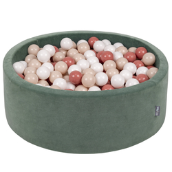 KiddyMoon Velours Piscine à Balles ∅7Cm pour Bébé Rond Fabriqué en EU, vert forêt: beige pastel/saumon/blanc, 90x30cm/200 Balles