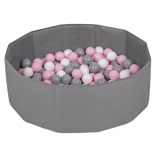 piscine à balles multicolores piscine pliable pour les enfant, gris: blanc/gris/rose poudré, 300 balles