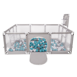 Parc Bébé avec Balles Plastiques Aire De Jeu Pliable Basket Football, gris: gris/blanc/transparent/turquoise, 100 balles