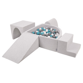 KiddyMoon Aire De Jeux en Mousse avec Quart Angulaire Piscine À Balles pour Bébé, gris clair: gris/blanc/turquoise, Piscine (200 Balles) + Version 3