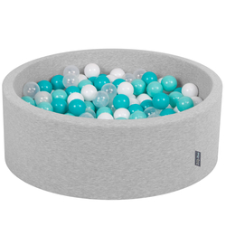 KiddyMoon Piscine à Balles ∅ 7Cm pour Bébé Rond Fabriqué En UE, gris clair:turq. clair/blanc/transparent-turq., 90x30cm/200 balles