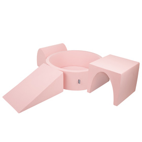 KiddyMoon Aire De Jeux en Mousse avec Rond Piscine à Balles pour Enfants, rose:babyblue/rose poudre/perle, Piscine (200 Balles) + Version 2