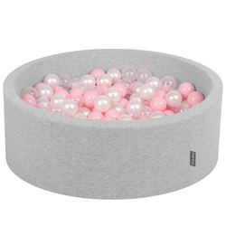 KiddyMoon Piscine à Balles ∅ 7Cm pour Bébé Rond Fabriqué En UE, gris clair:rose poudre/perle/transparent, 90x30cm/200 balles