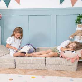 KiddyMoon Canapés Pliant pour Enfants Canapé-Lit Convertible Bébés-Canapé Lit Coucher Salle de Jeux Pliable Matelas au Sol Mini-Canapé Chaise-Lit, beige, 140x55x30 cm